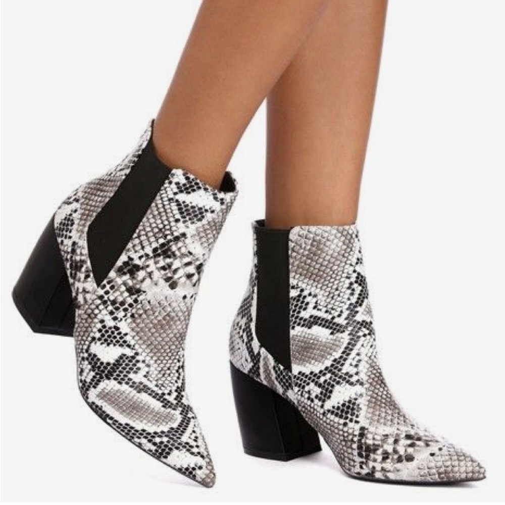 Chelsea Black & White Snakeskin Ankle Boot